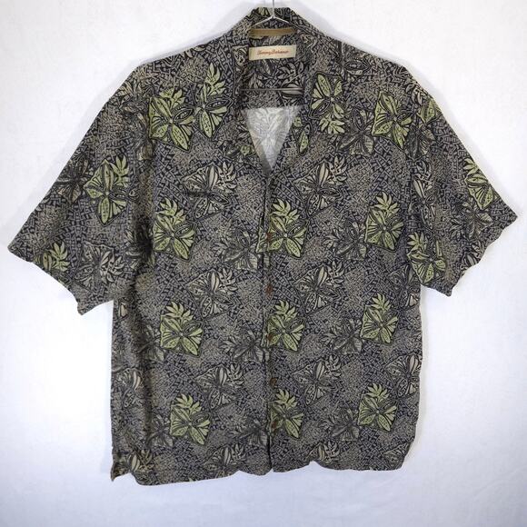 Tommy Bahama Shirt Mens L Geometric Floral 100% Silk Camp Short Sleeve Button Up - Picture 2 of 9